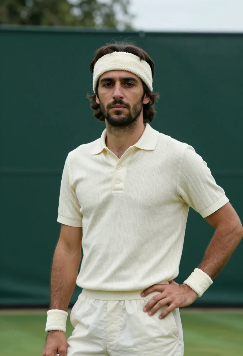 AI bjorn borg wimbledon 1980 pinstripe cream sample — portrait of a man, an Italian man in his early thirties with