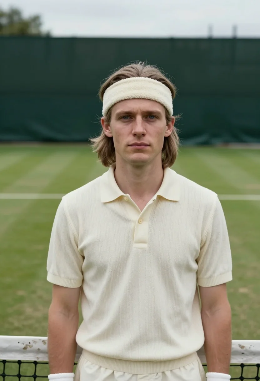 AI bjorn borg wimbledon 1980 pinstripe cream sample — portrait of a man, a Dutch man in his late twenties with fai
