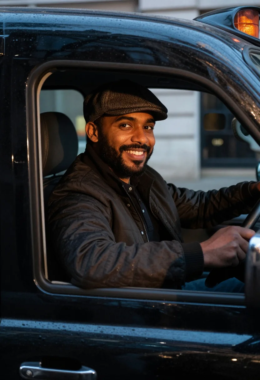 AI black cab sample — portrait of a man, half-length portrait of a London-born man