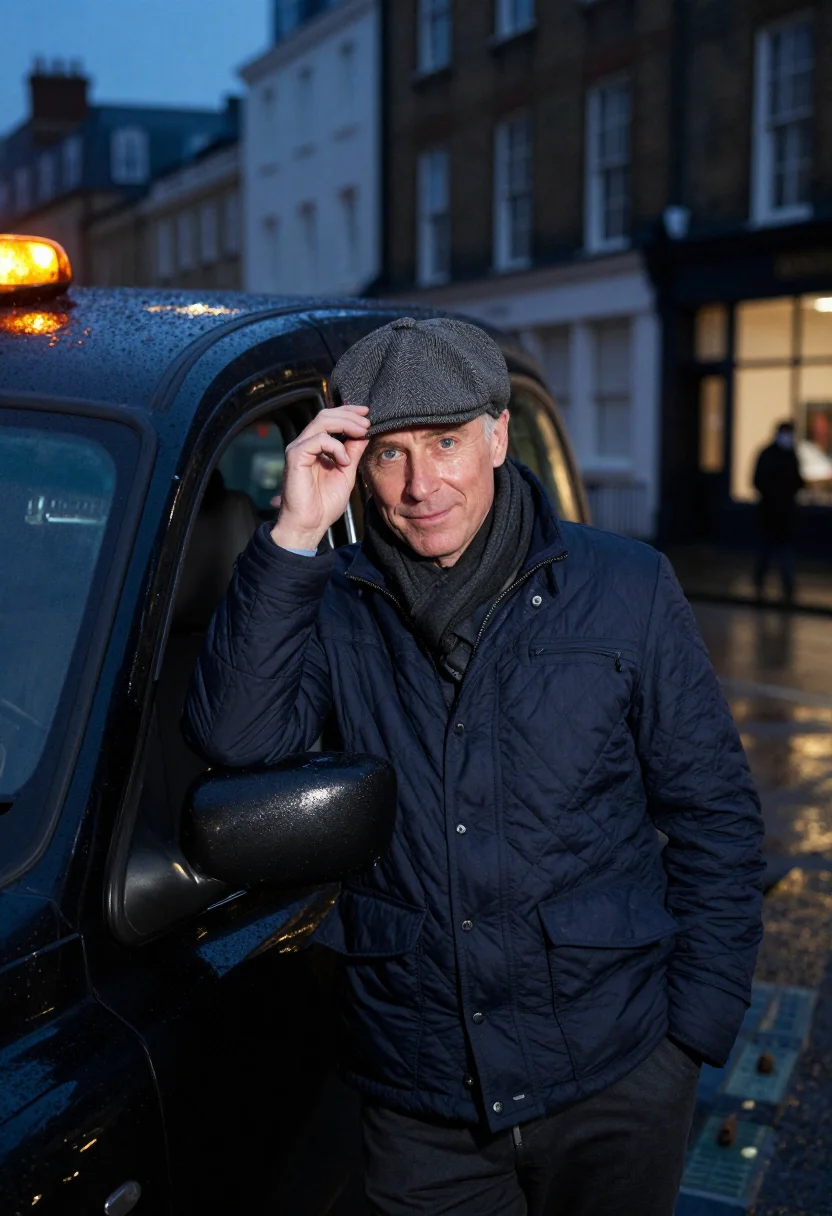 AI black cab sample — portrait of a man, chest-up portrait of an English man in hi