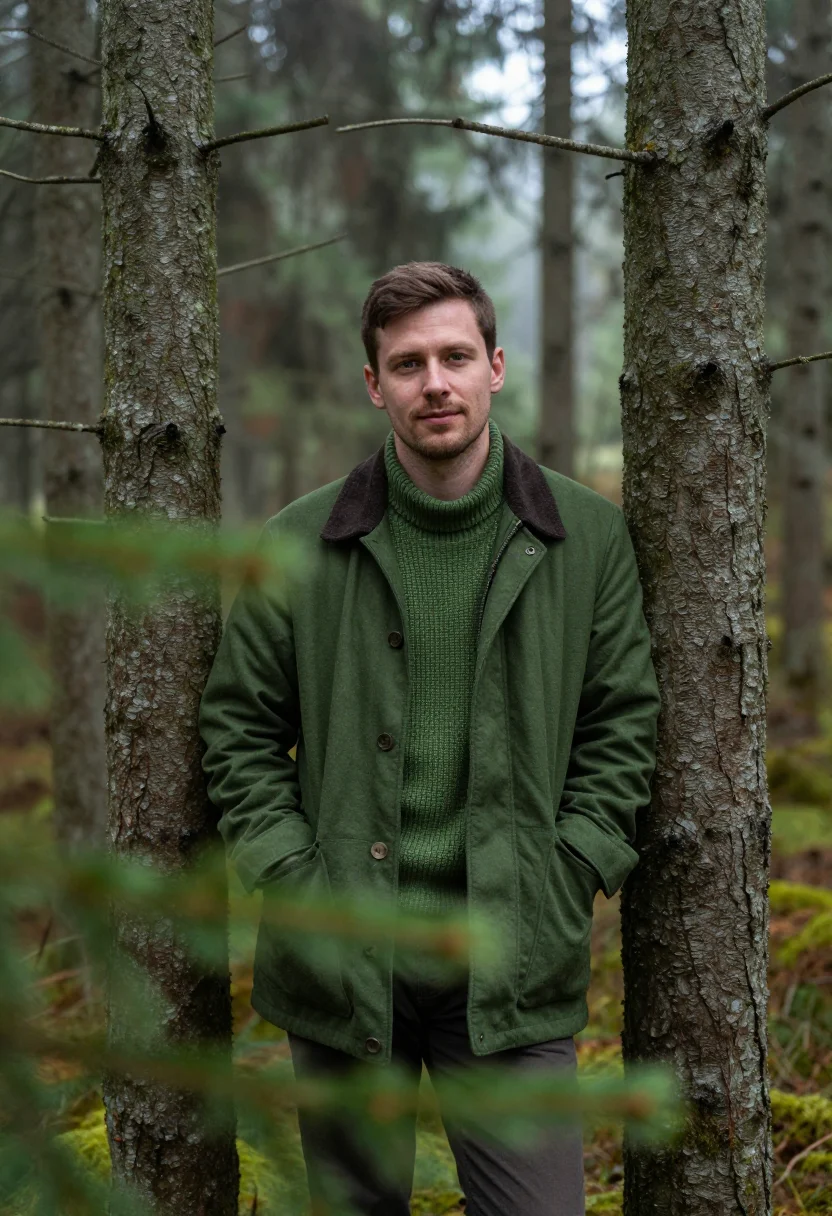 AI black forest fir green sample — portrait of a man, three-quarter-length portrait of a Wester