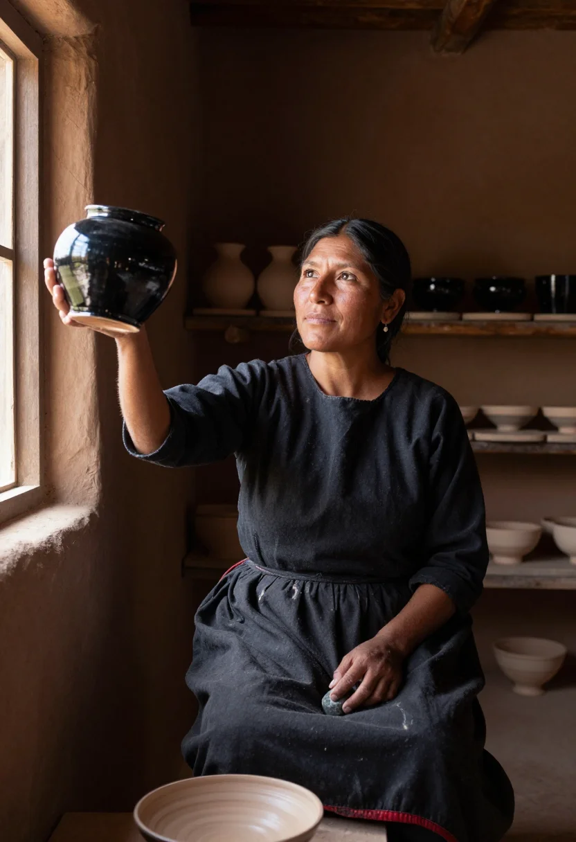 AI black on black sample — portrait of a woman, half-length portrait of a Pueblo woman