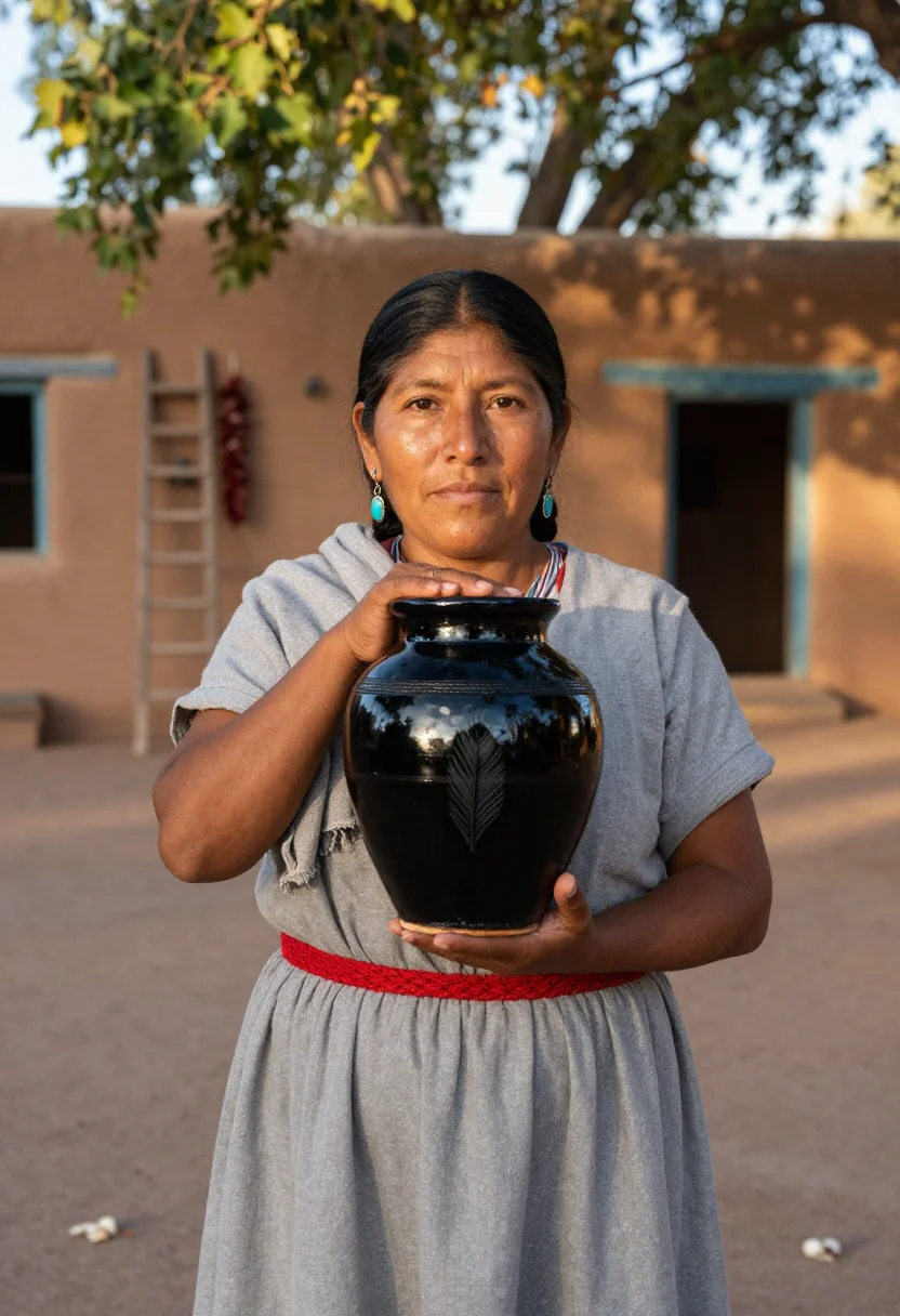 AI black on black sample — portrait of a woman, half-length portrait of a Pueblo woman