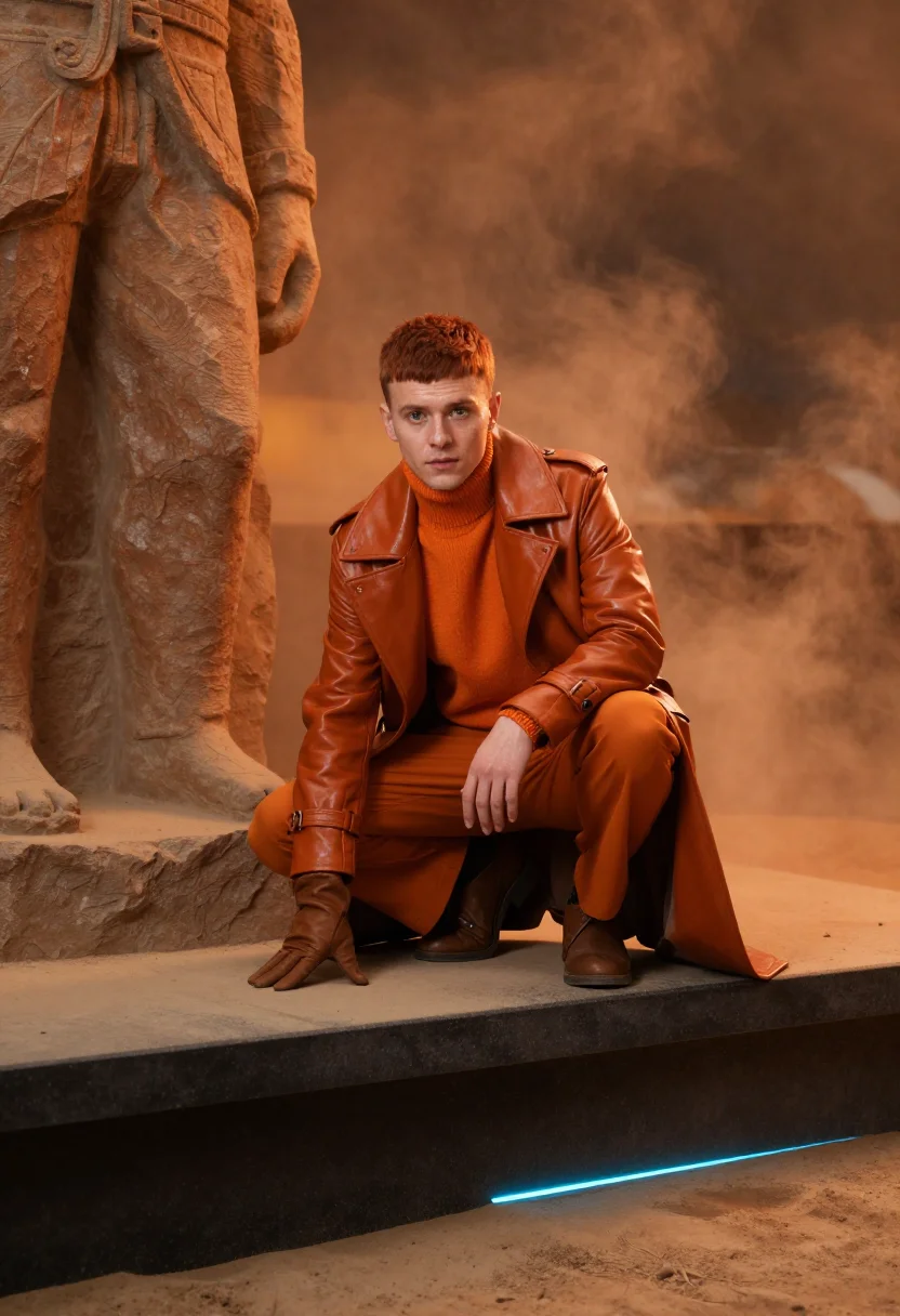 AI blade runner orange sample — portrait of a man, a man in his early thirties with fair ski