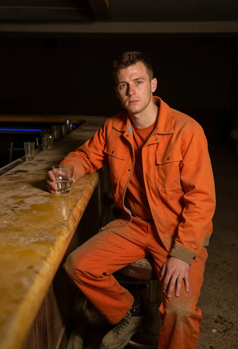 AI blade runner orange sample — portrait of a man, a man in his thirties with honey skin, ha