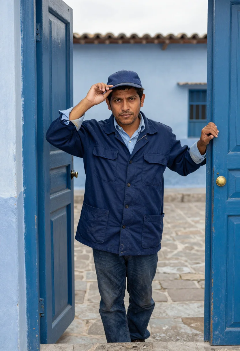 AI bleu de travail sample — portrait of a man, half-length portrait of a Latin-American