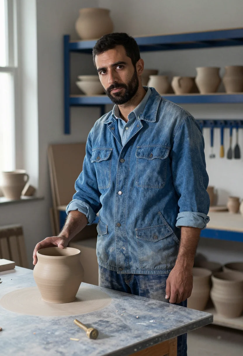 AI bleu de travail sample — portrait of a man, full-length portrait of a Southern-Europe