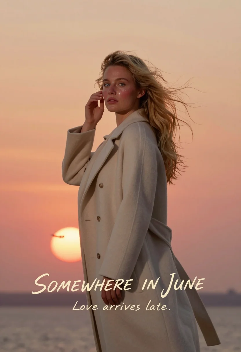 AI blockbuster one sheet sample — a painted romance one-sheet, a woman in her thirties with fa