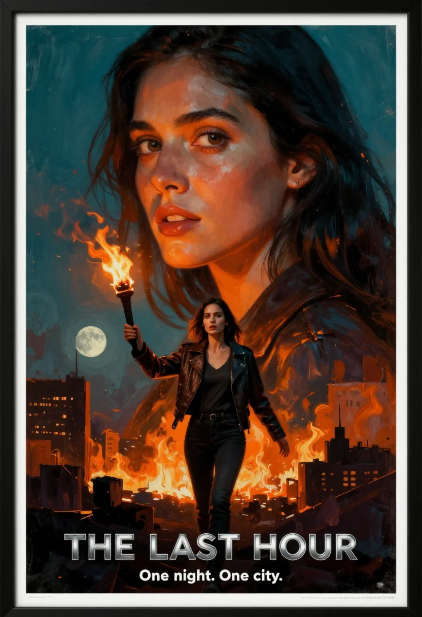 AI blockbuster one sheet sample — a painted movie one-sheet built as a vertical collage, the f