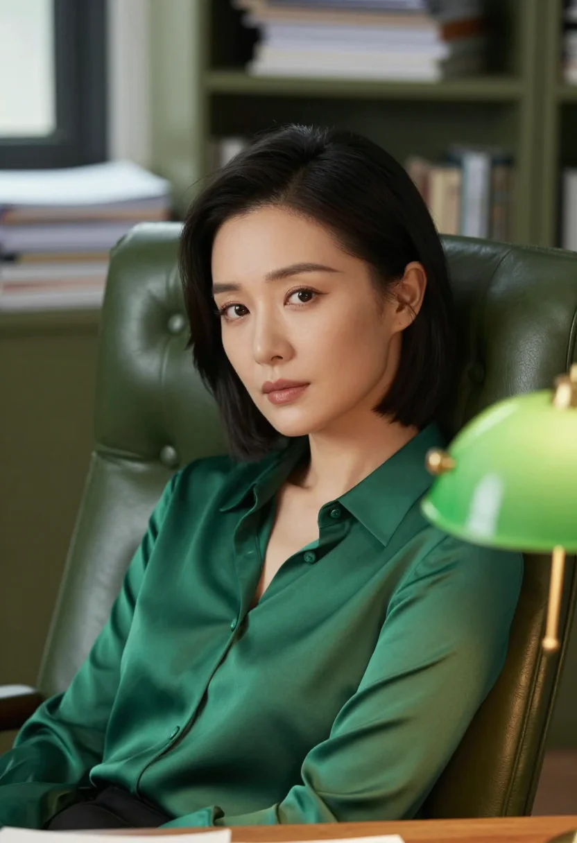 AI bloomsbury editor bottle green sample — portrait of a woman, tight headshot of an East-Asian woman i