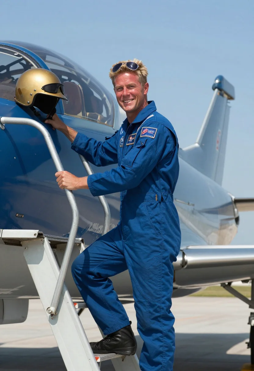 AI blue angels sample — portrait of a man, three-quarter portrait from the thighs up