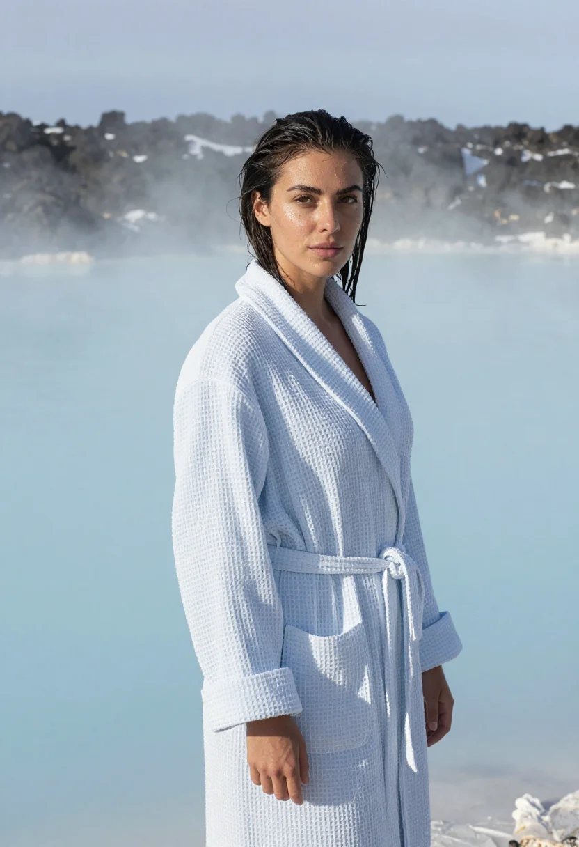 AI blue lagoon silica milk blue sample — portrait of a woman, framed half-length from the head to the