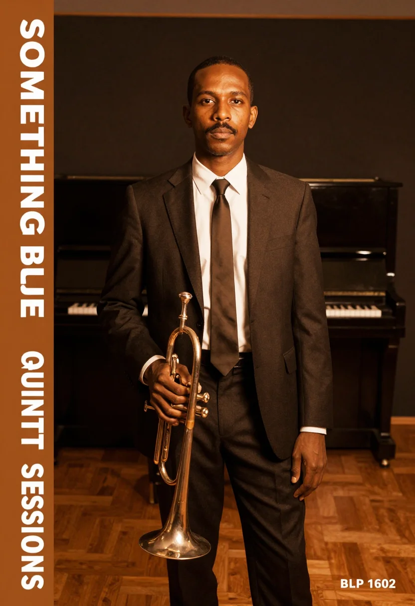 AI blue note album cover sample — portrait of a man, half-length portrait of a man in his thir