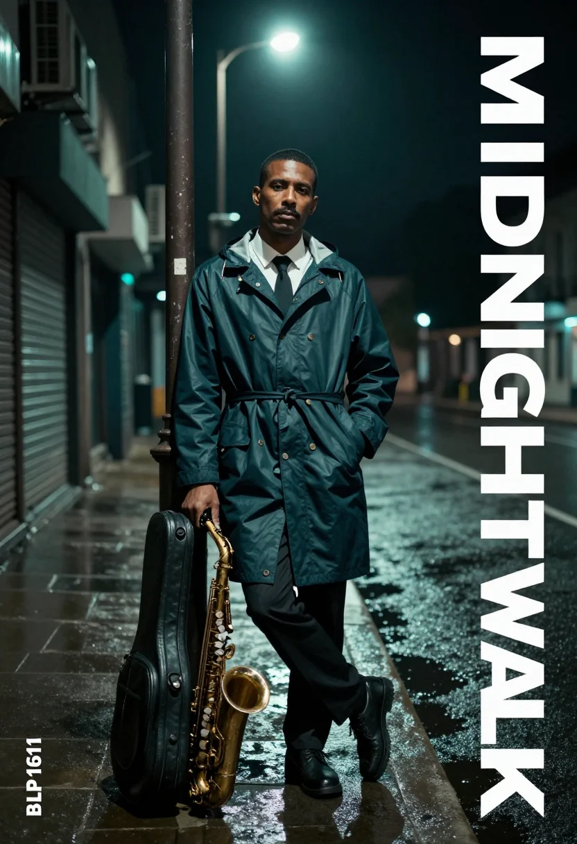 AI blue note album cover sample — portrait of a man, full-length portrait of a man in his thir