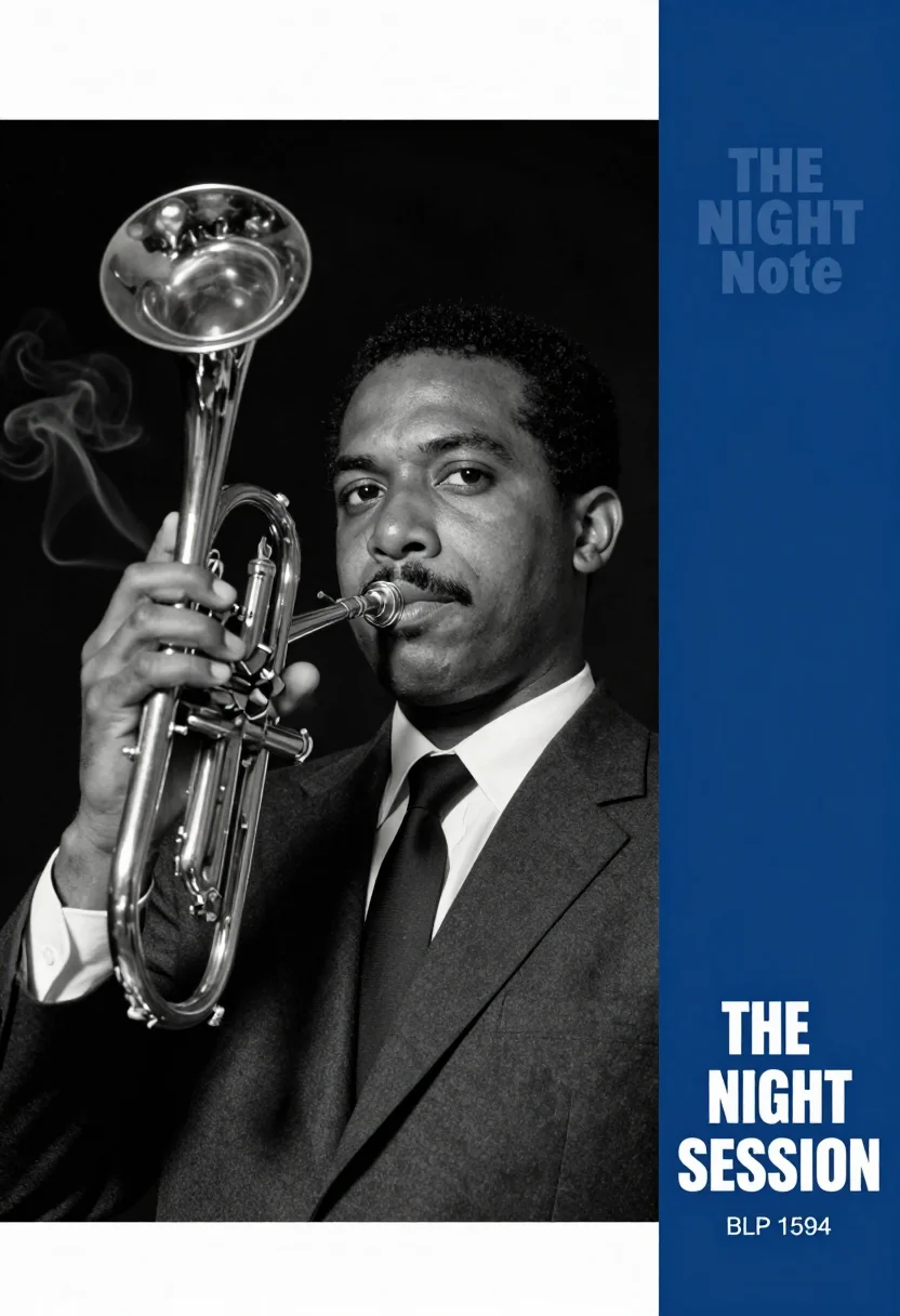 AI blue note album cover sample — portrait of a man, head-and-shoulders portrait of a man in h