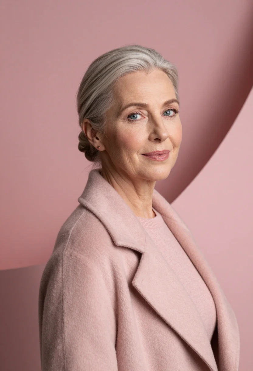 AI blush coat headshot sample — portrait of a woman, head-and-shoulders portrait of a Northe