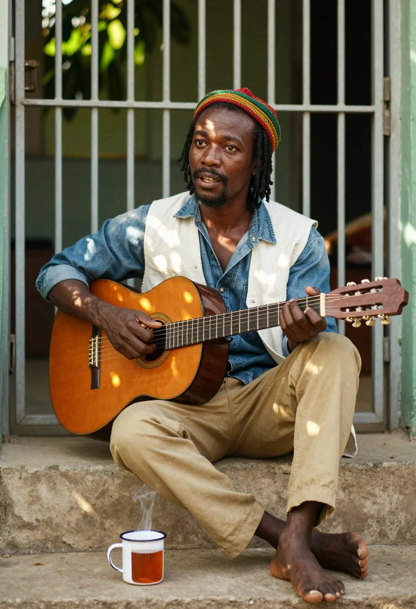 AI bob marley sample — portrait of a man, close half-length portrait of a Black man