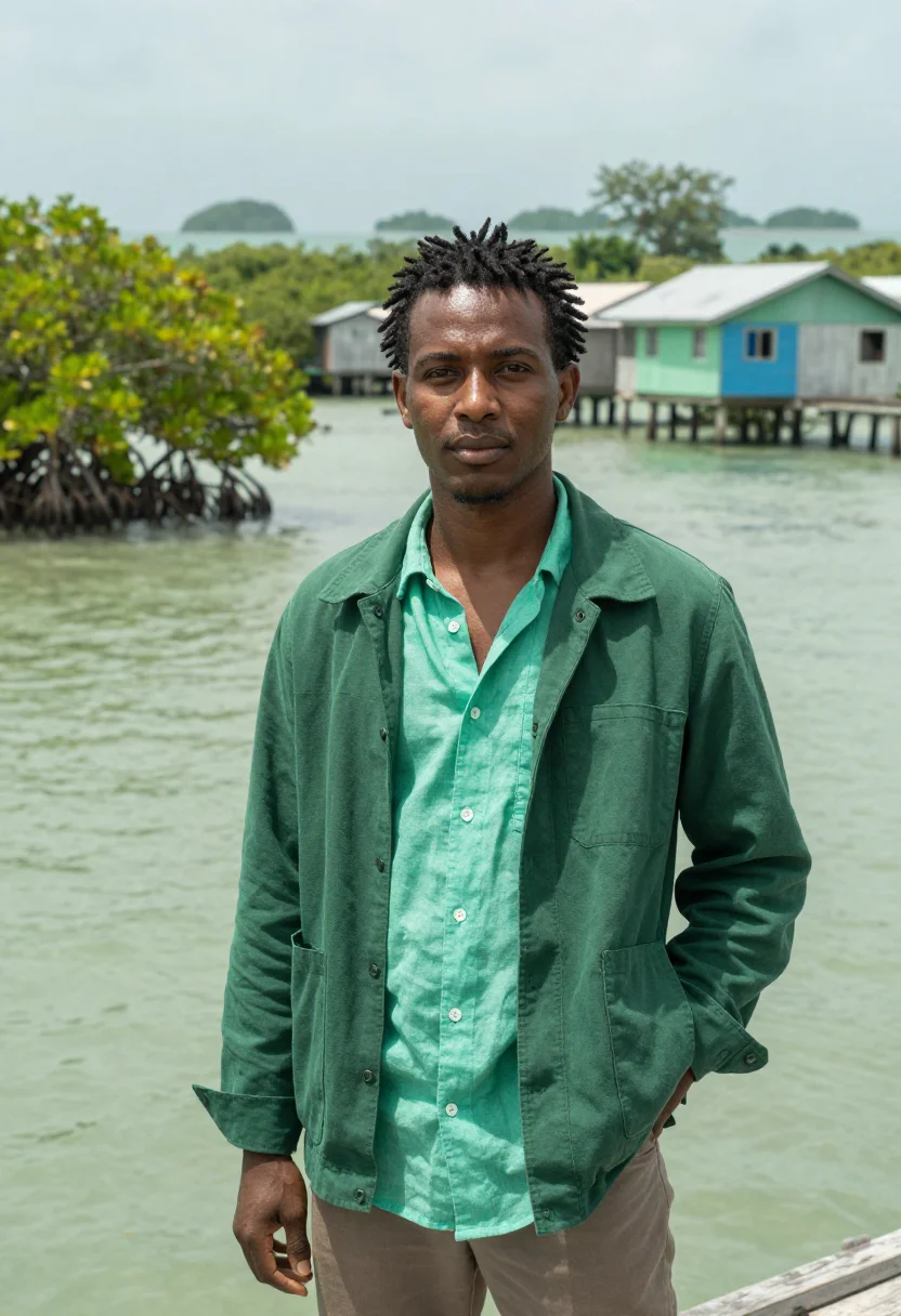 AI bocas del toro marine biologist caribbean green sample — portrait of a man, an Afro-Caribbean Panamanian marine biolo