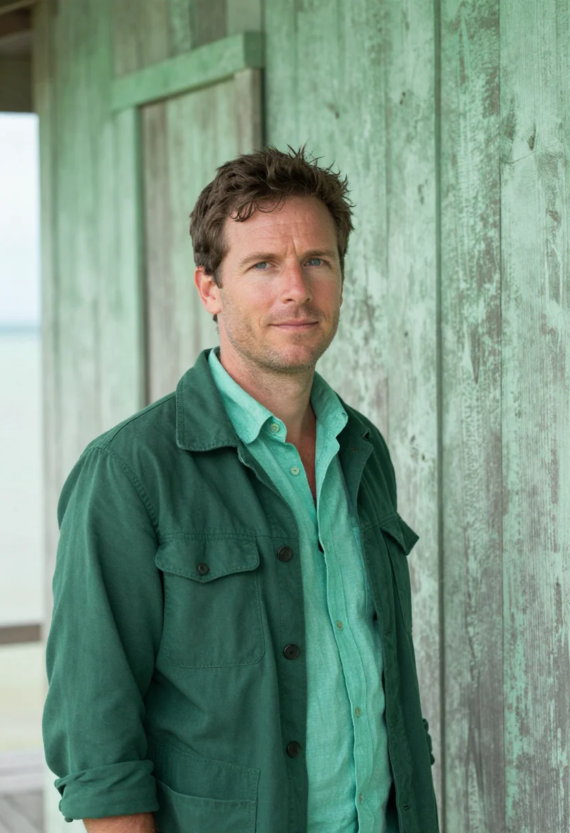 AI bocas del toro marine biologist caribbean green sample — portrait of a man, a French marine biologist in his early fo