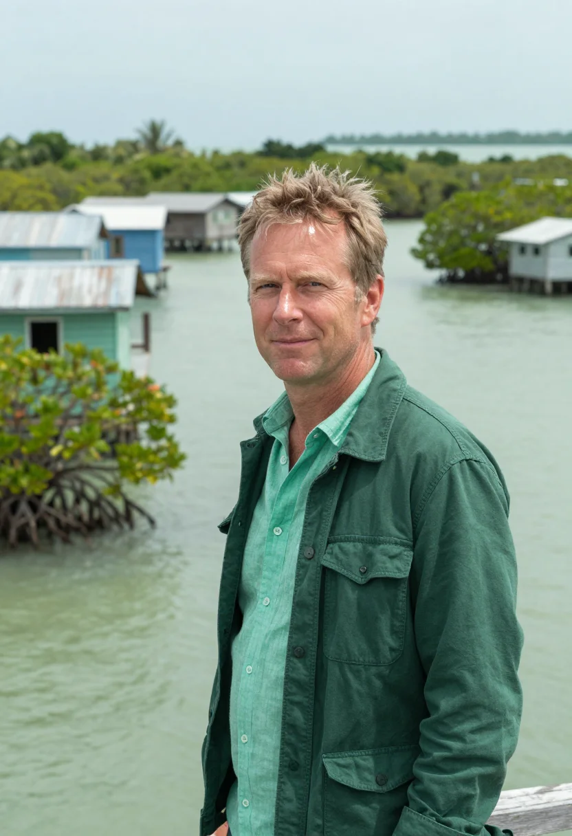 AI bocas del toro marine biologist caribbean green sample — portrait of a man, a Dutch marine biologist in his late fort