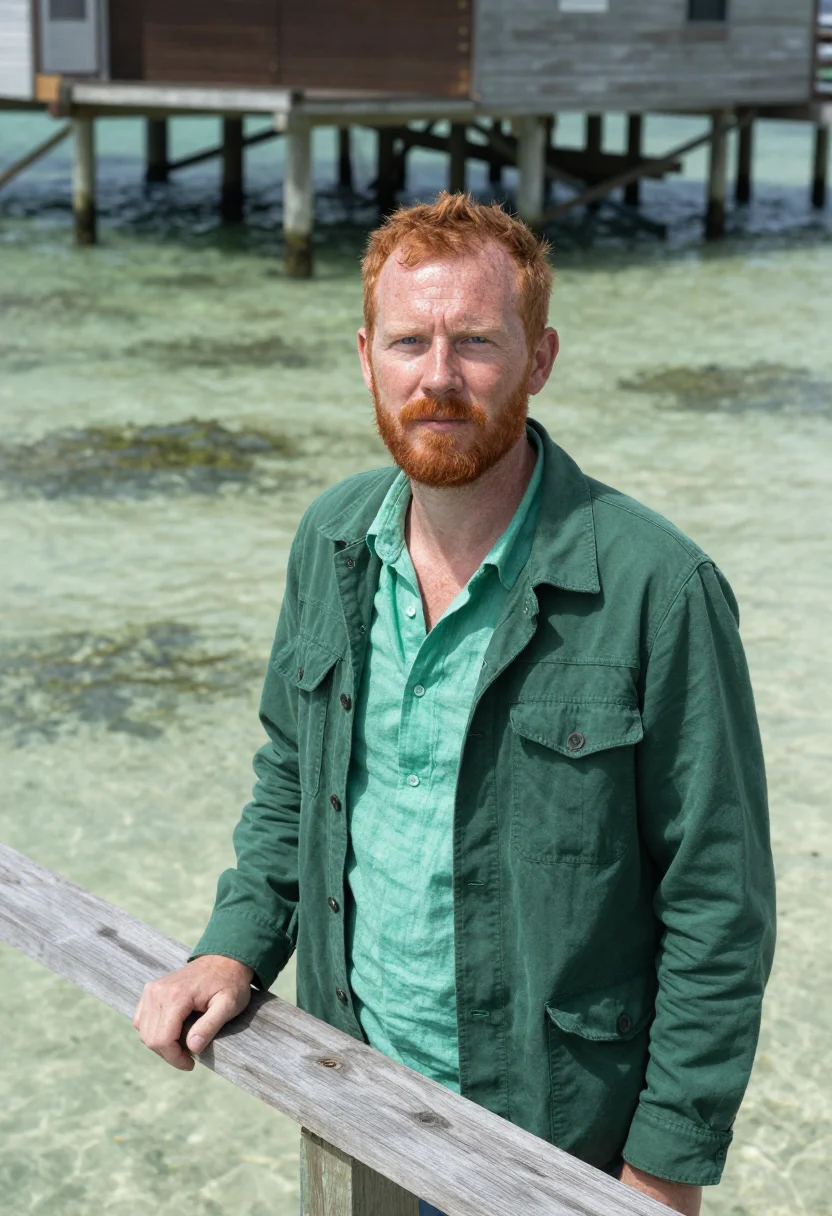 AI bocas del toro marine biologist caribbean green sample — portrait of a man, an Irish marine biologist in his mid-thir