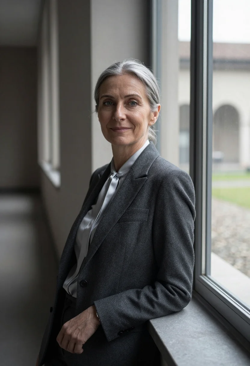 AI bocconi professor ceppo grey sample — portrait of a woman, of Western-European descent, in her ear