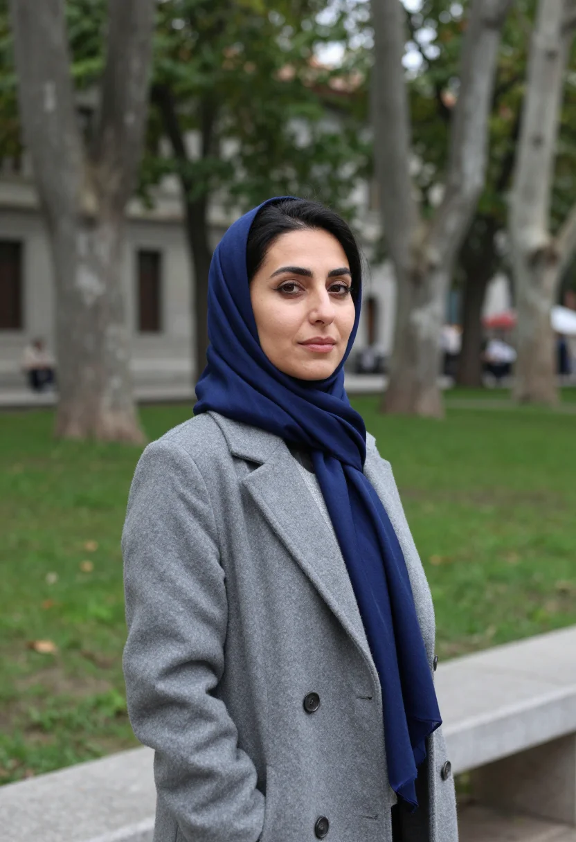AI bogazici professor bosphorus blue sample — portrait of a woman, a professor in her late thirties of Kur