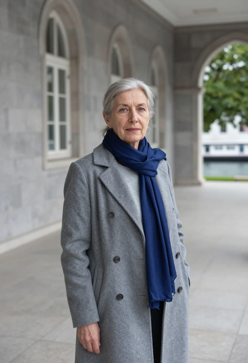AI bogazici professor bosphorus blue sample — portrait of a woman, a professor in her sixties of English d
