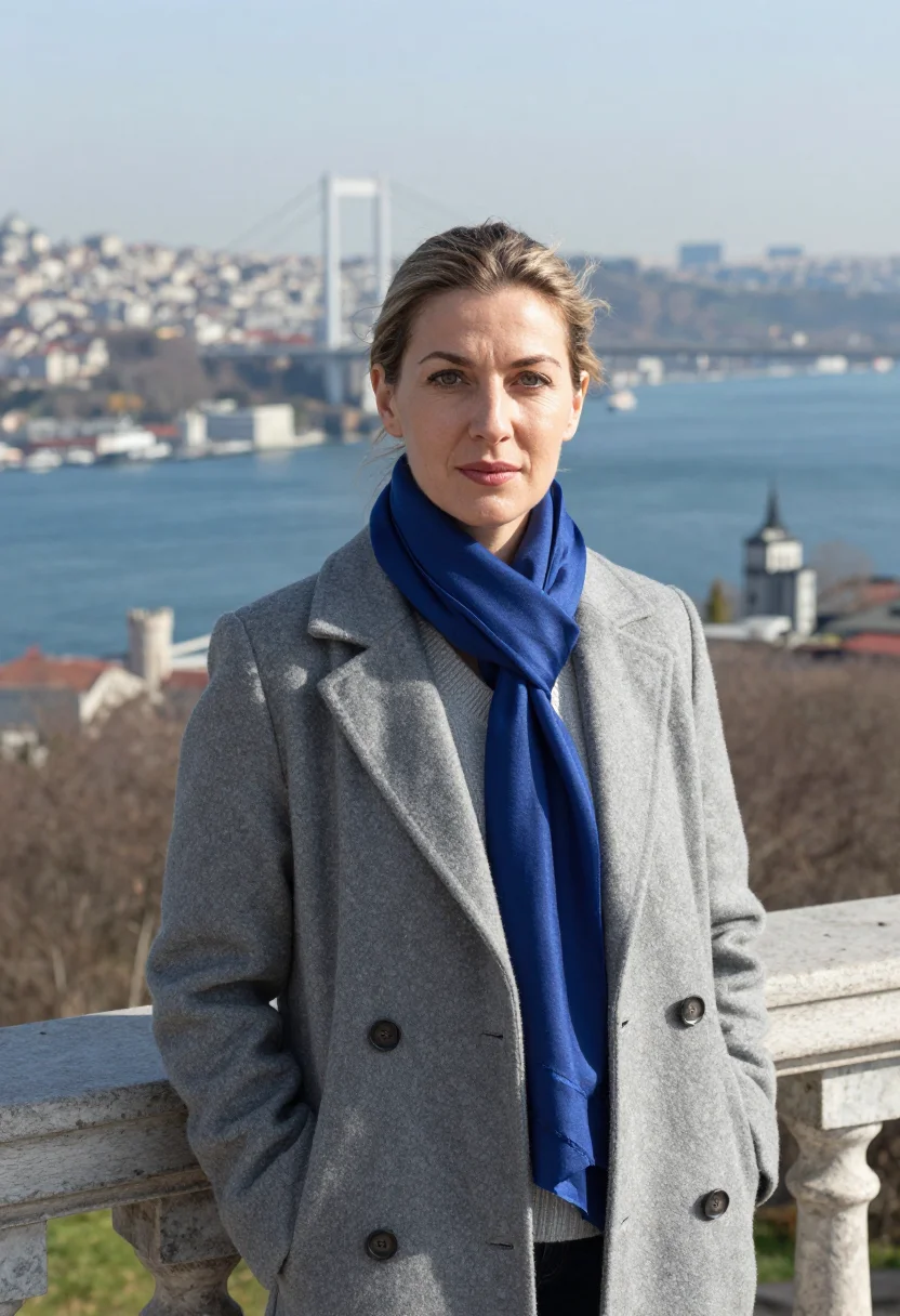AI bogazici professor bosphorus blue sample — portrait of a woman, a professor in her forties of Bosnian d