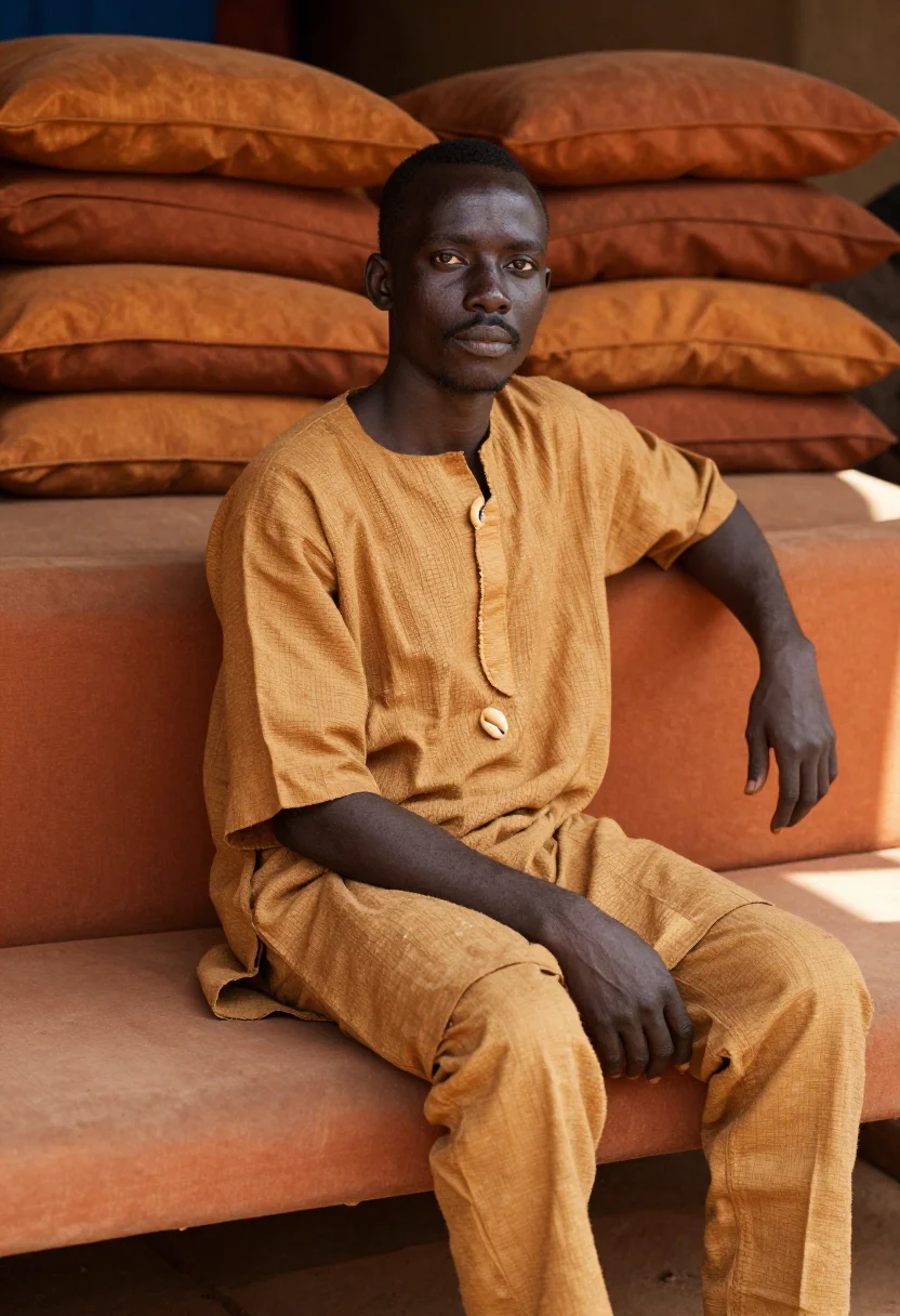 AI bogolan ochre sample — portrait of a man, a man in his thirties with rich mahogany
