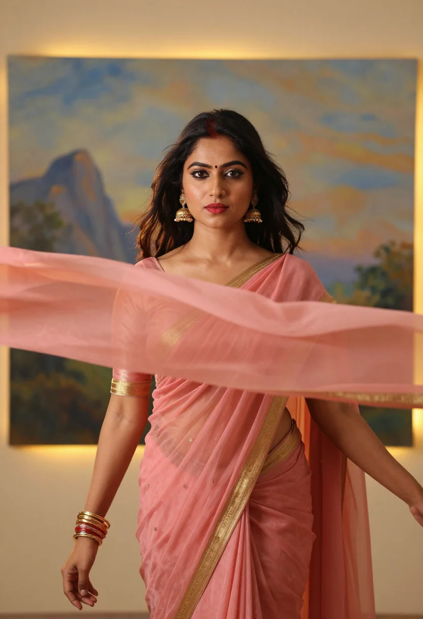 AI bollywood seventies sample — portrait of a woman, tight chest-up portrait of a North-Indi