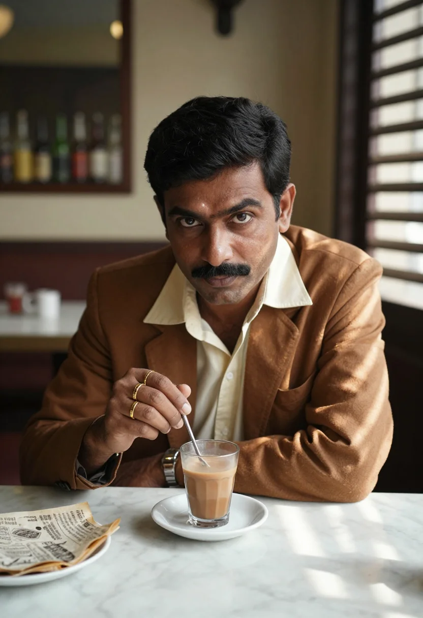 AI bombay don sample — portrait of a man, chest-up portrait of an Indian man with d