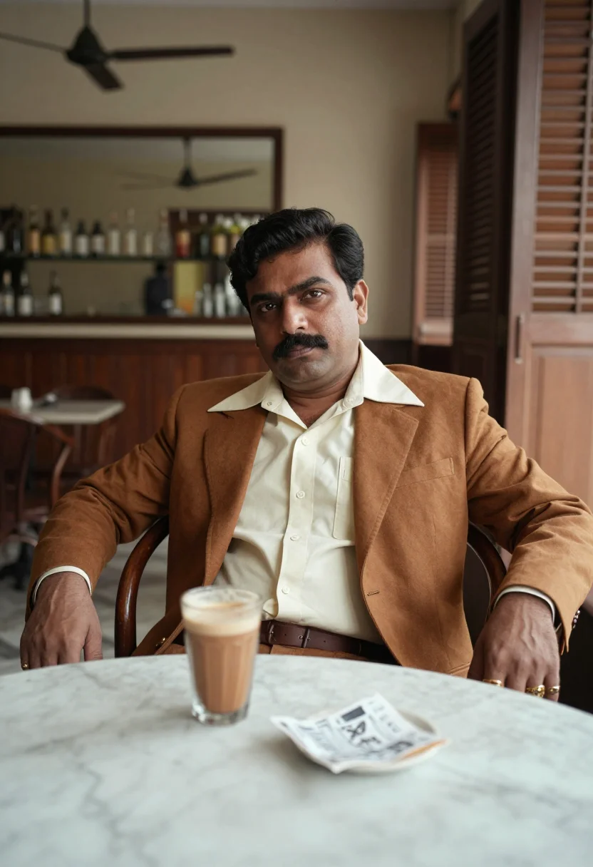 AI bombay don sample — portrait of a man, waist-up portrait of an Indian man with d