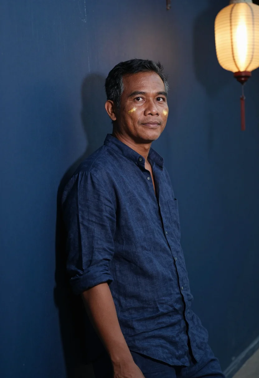 AI bon om touk phnom penh navy sample — portrait of a man, framed chest-up, cropped at the ribs, the