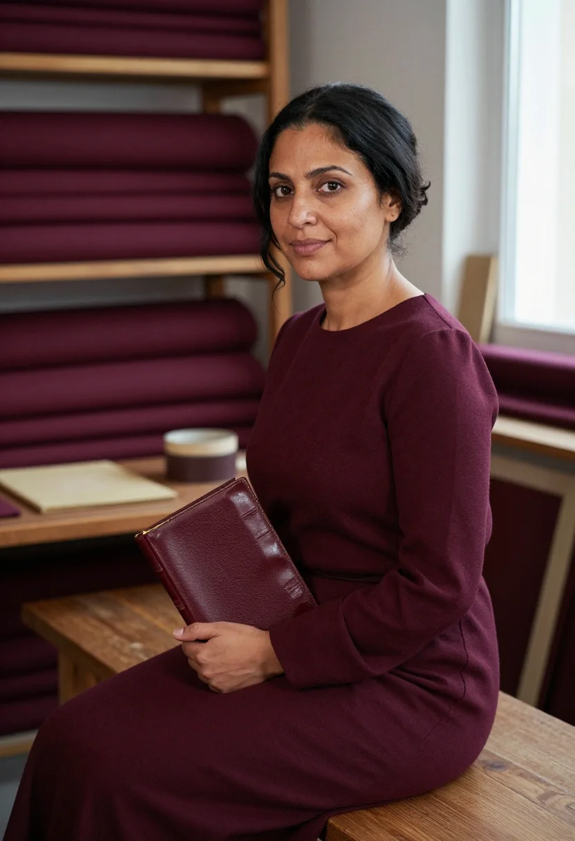 AI bookbinder october bordeaux sample — portrait of a woman, half-length portrait of a North-African