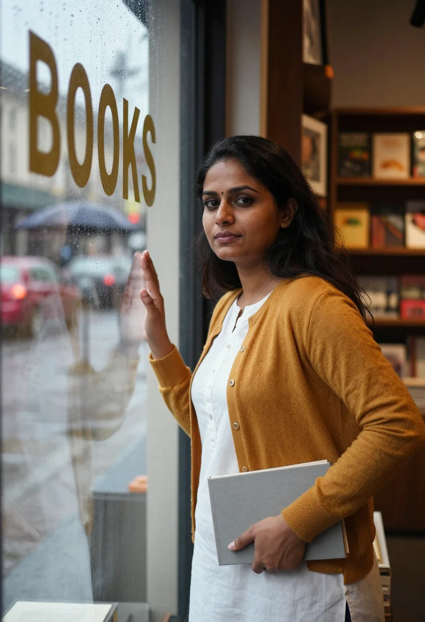 AI bookstore sample — portrait of a woman, portrait framed head to hip of a South-