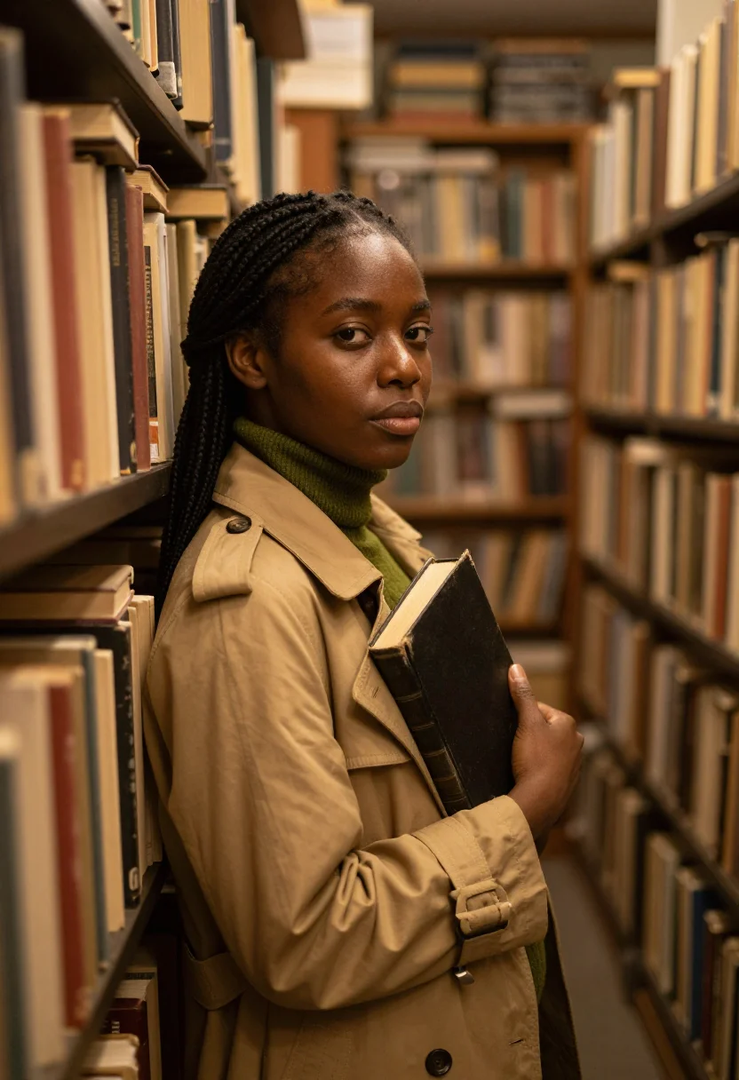 AI bookstore sample — portrait of a woman, chest-up portrait of a Black woman with