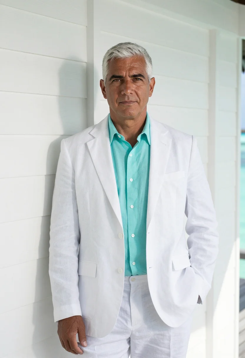 AI bora bora resort director lagoon turquoise white sample — portrait of a man, a resort director in his mid-fifties with
