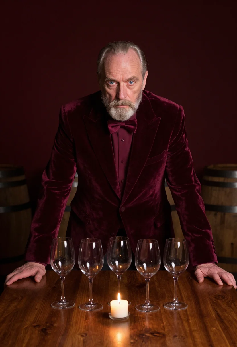 AI bordeaux chai sample — portrait of a man, a man in his sixties with pale skin, blue