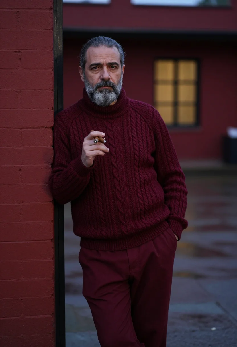 AI bordeaux chai sample — portrait of a man, a man in his fifties with ruddy skin, gre