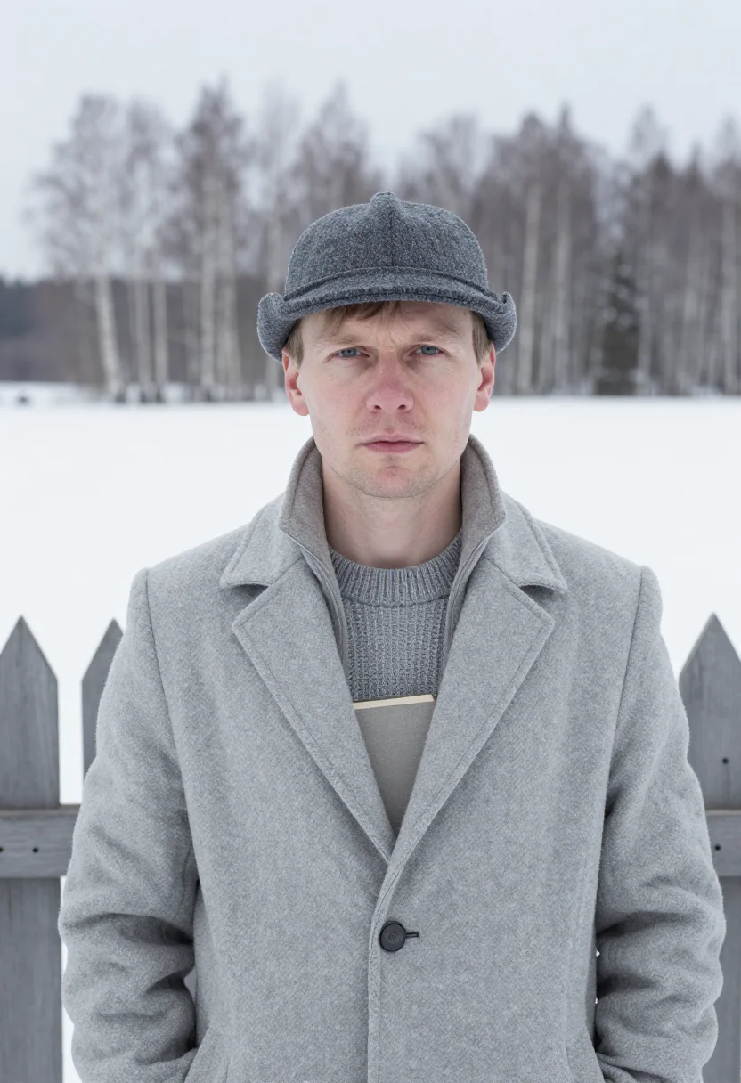 AI boris pasternak peredelkino january birch sample — portrait of a man, framed tight, head and shoulders, the bod