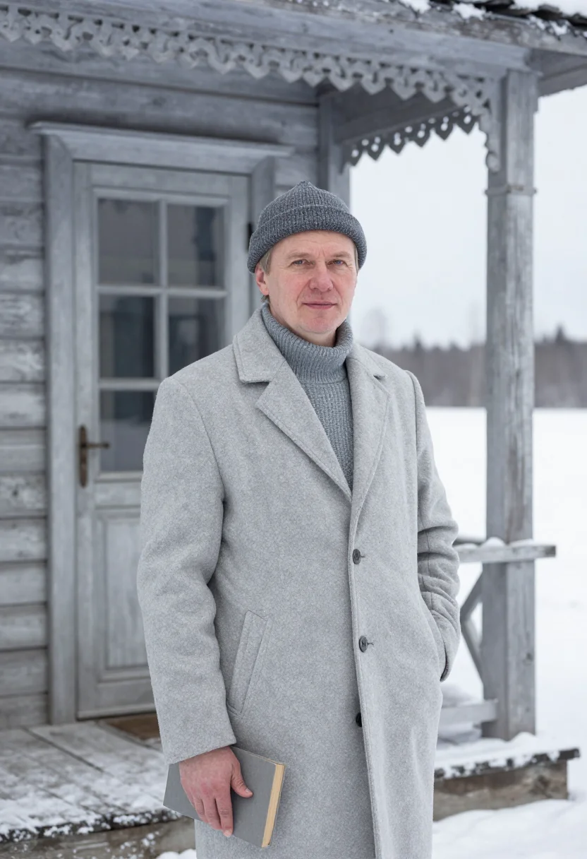 AI boris pasternak peredelkino january birch sample — portrait of a man, framed half-length from the head to the h