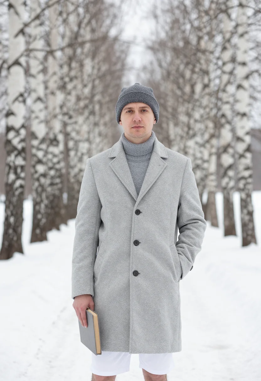 AI boris pasternak peredelkino january birch sample — portrait of a man, framed three-quarter length from the head