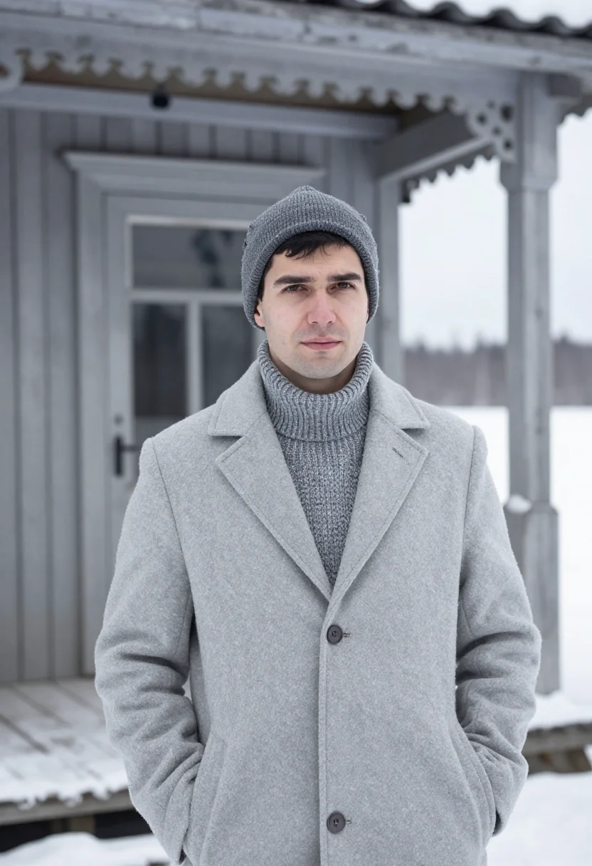 AI boris pasternak peredelkino january birch sample — portrait of a man, framed tight, head and shoulders, the bod