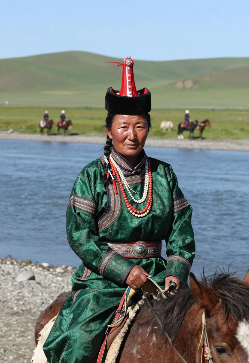 AI borte khatun sample — portrait of a woman, chest-up mounted portrait of a Mongolia