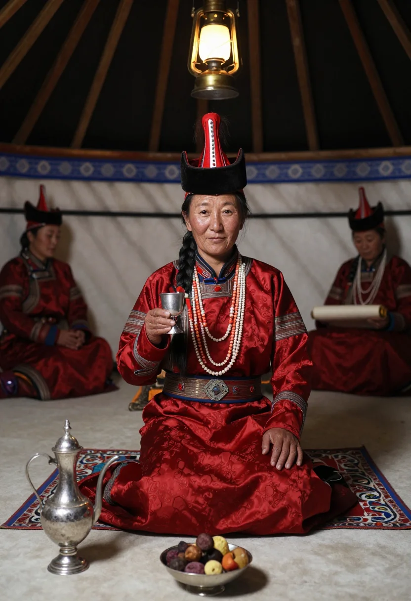 AI borte khatun sample — portrait of a woman, waist-up portrait of a Mongolian woman