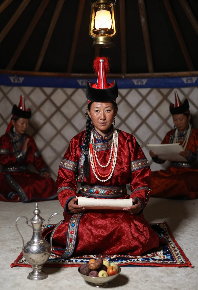 AI borte khatun sample — portrait of a woman, chest-up portrait of a Mongolian woman