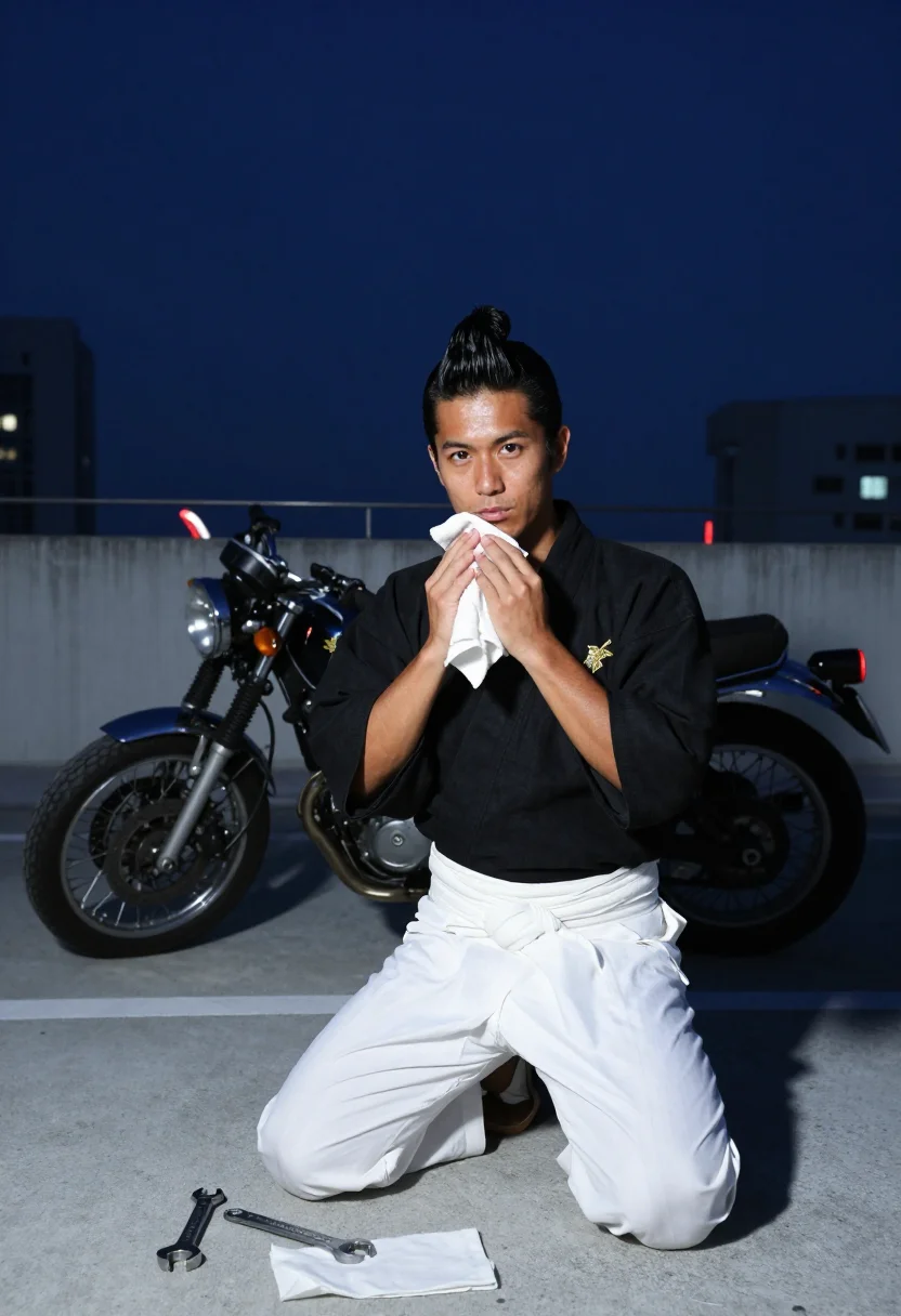 AI bosozoku sample — portrait of a man, a Japanese man in his early twenties with
