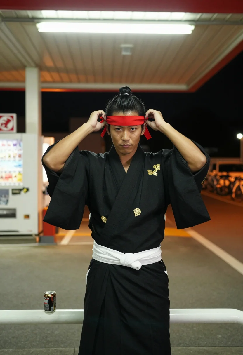 AI bosozoku sample — portrait of a man, a Japanese man in his early twenties with