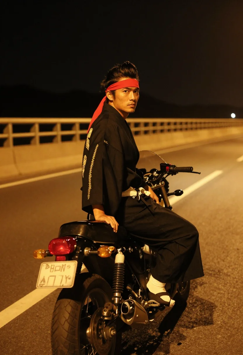 AI bosozoku sample — portrait of a man, a Japanese man in his early twenties with